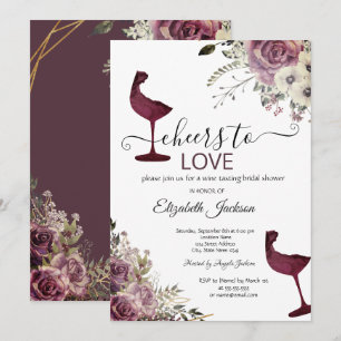 Wine Tasting Floral Burgundy Bridal Shower  Invitation
