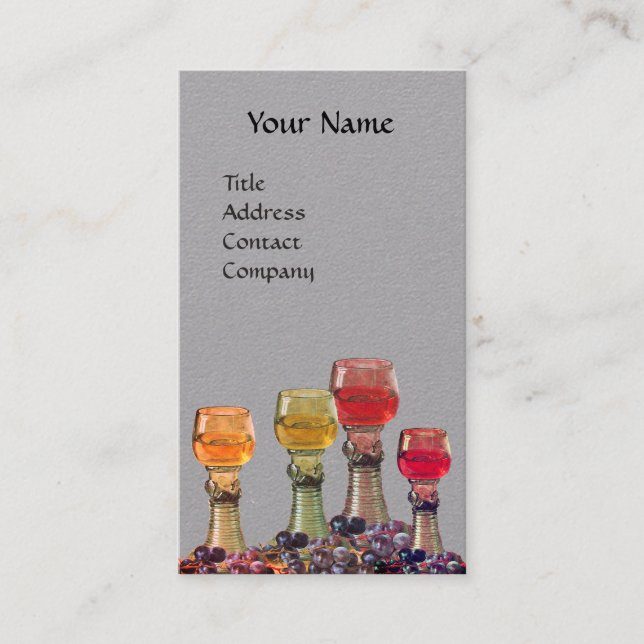 WINE TASTING GLASSES,RED WAX SEAL MONOGRAM Grey Business Card (Front)