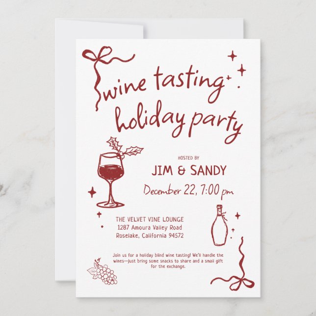 Wine Tasting Holidays Party Whimsical Christmas Holiday Card (Front)