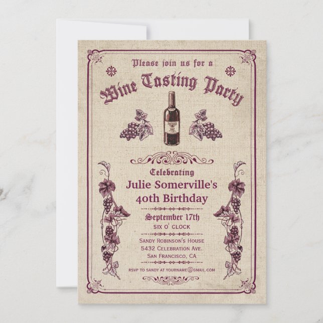 Wine Tasting Invitations (Rustic Vintage) v.1 (Front)