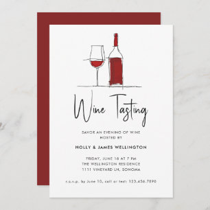 Wine Tasting Modern Line Drawing Red Vino Invitation