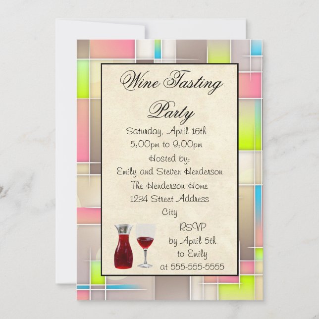Wine Tasting Party Abstract Design Invitation (Front)