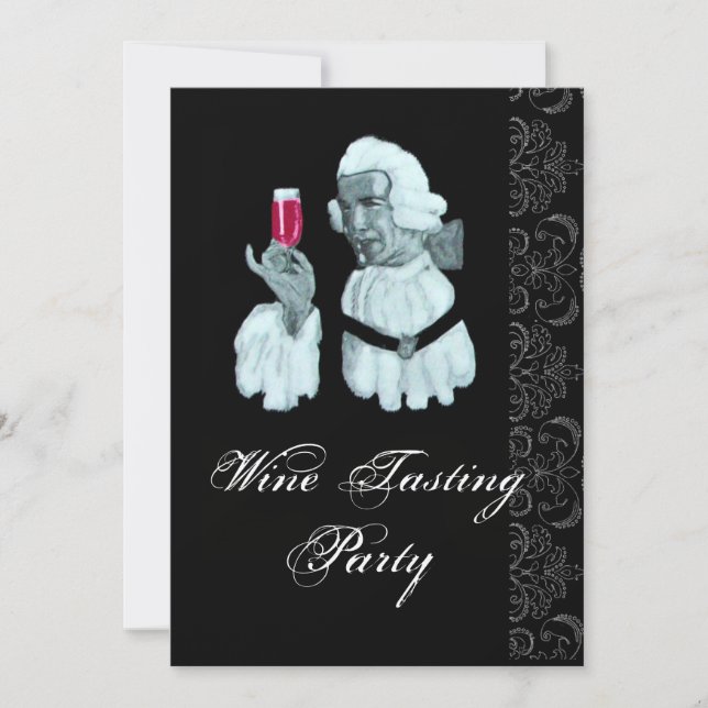WINE TASTING PARTY Damask Black White Champagne Invitation (Front)