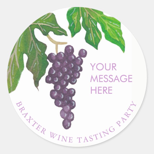 Wine Tasting Party Grapes Classic Round Sticker (Front)