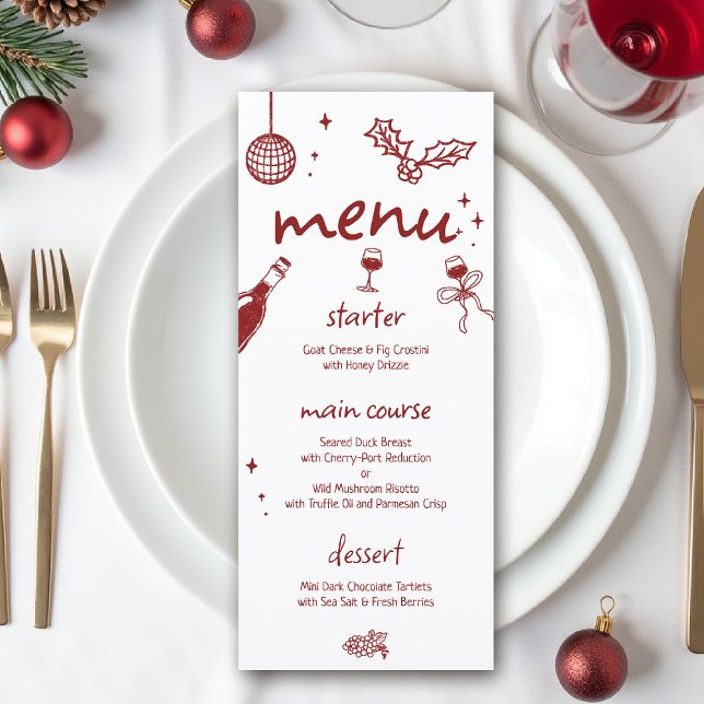 Wine Tasting Party Holiday Christmas Hand-Drawn Menu (wine tasting holiday party drinks hand drawn menu winery charcuterie friendsmas blind christmas )