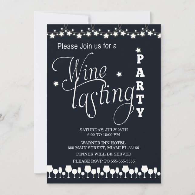 Wine Tasting Party Invitation Black White (Front)