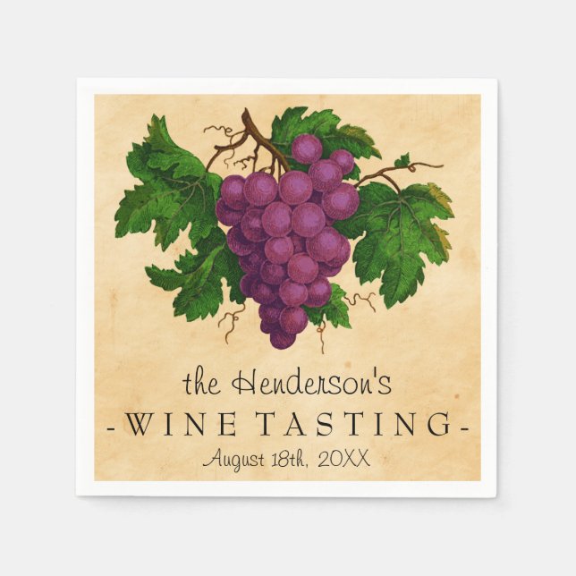 Wine Tasting Party Vintage Grapes Personalised Napkin (Front)