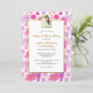 Wine Tasting Purple Grape Vine Birthday Photo Invitation