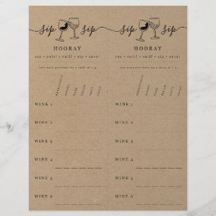 Wine Tasting Rating Scorecard on Faux Kraft Custom Letterhead
