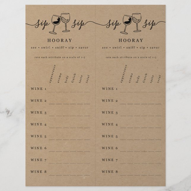 Wine Tasting Rating Scorecard on Faux Kraft Letter Custom Letterhead (Front)