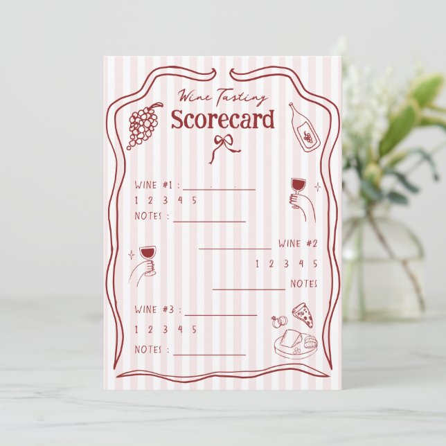 Wine Tasting Score Card Hand Drawn Rating Sheet (Standing Front)
