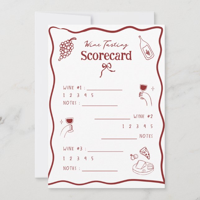 Wine Tasting Score Card Hand Drawn Scoring Sheet (Front)