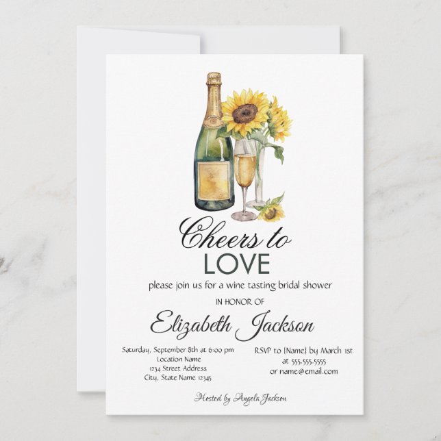 Wine Tasting Sunflowers Bridal Shower Invitation (Front)
