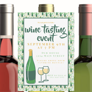 Wine Tasting Wine Bottle Glasses Flowers Invitation