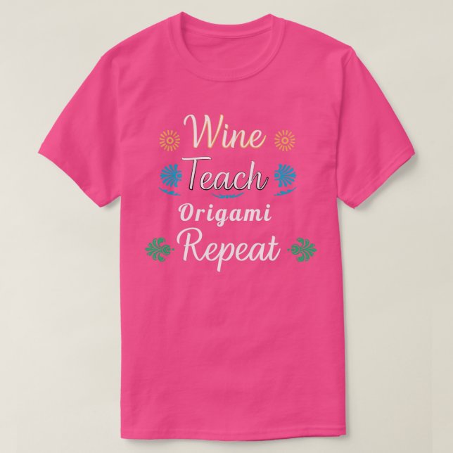 Wine Teach Origami Repeat T-Shirt (Design Front)