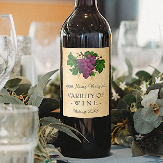 Wine Template Elegant Vintage Purple Grapes Custom Label