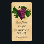 Wine Template Vintage Grapes Personalised Bottle<br><div class="desc">Create your own, custom vintage-looking homemade wine bottle labels with this simple template. These elegant, personalised bottle labels feature an antique cluster of purple grapes, recolored and brightened so they contrast nicely against the aged, slightly stained parchment background design. Use the template fields to easily add the name of your...</div>