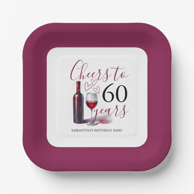 Wine Theme 60th Birthday Paper Plates (Front)