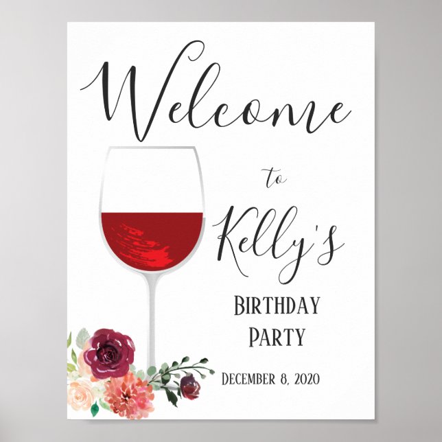 Wine theme, adult party, welcome sign (Front)