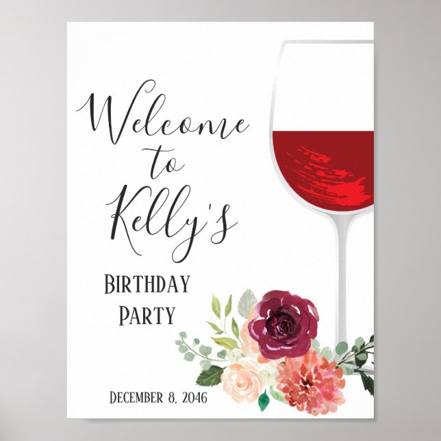 Wine theme, adult party, welcome sign (Front)
