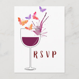 wine theme, butterfly Postcard RSVP