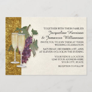 Wine Theme Champagne Grapes Modern Simple Wedding Invitation