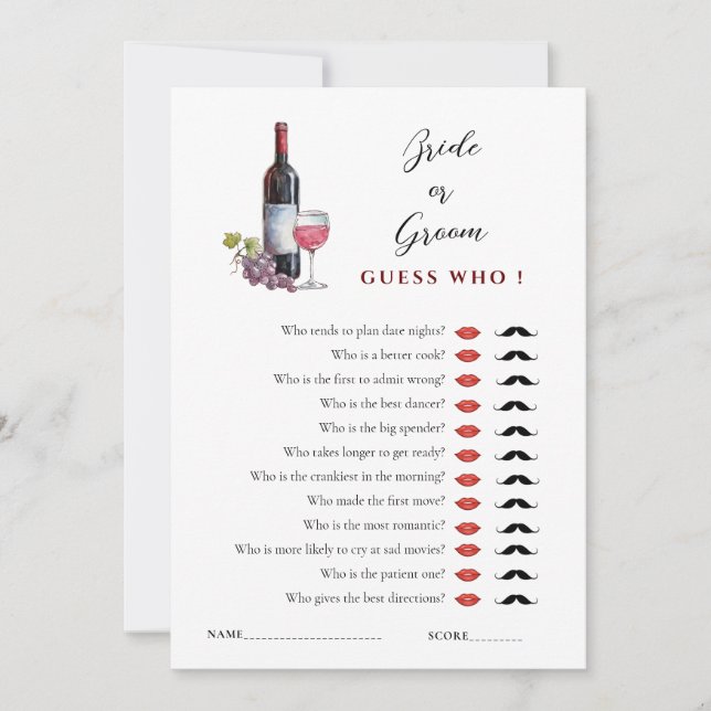 Wine Theme He Said She Said Bridal Shower game  Invitation (Front)
