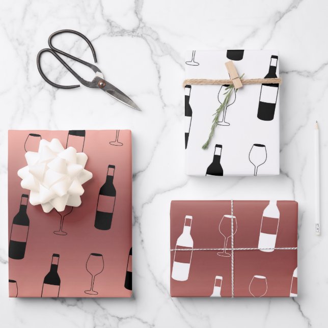 Wine Theme Wrapping Paper - Rose Gold (Front)