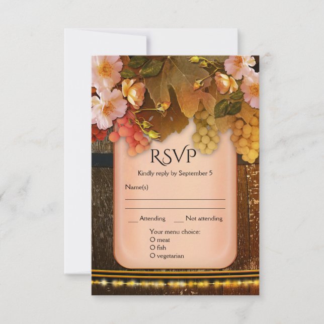 Wine Themed Menu Choice Wedding RSVP Card (Front)