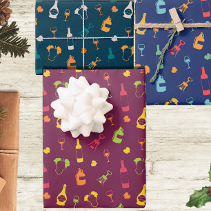 Wine Themed Patterns Wrapping Paper Sheet