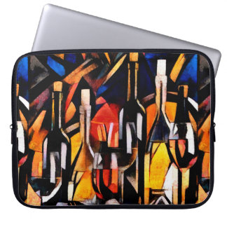 Wine themes in the style of cubism. Bottles, glass Laptop Sleeve
