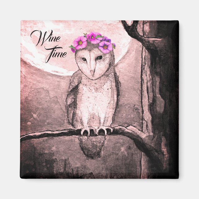 Wine Time Owl Magnet (Front)