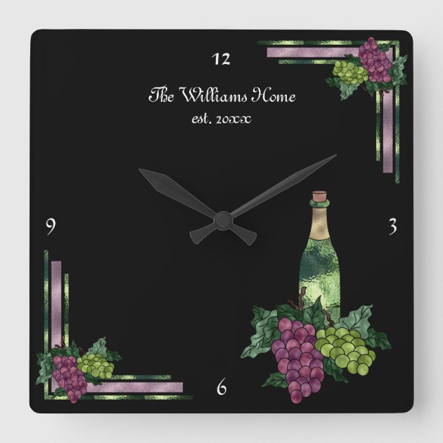 Wine Time Personalised Square Wall Clock (Front)