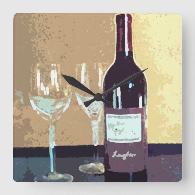 Wine time square wall clock (Front)