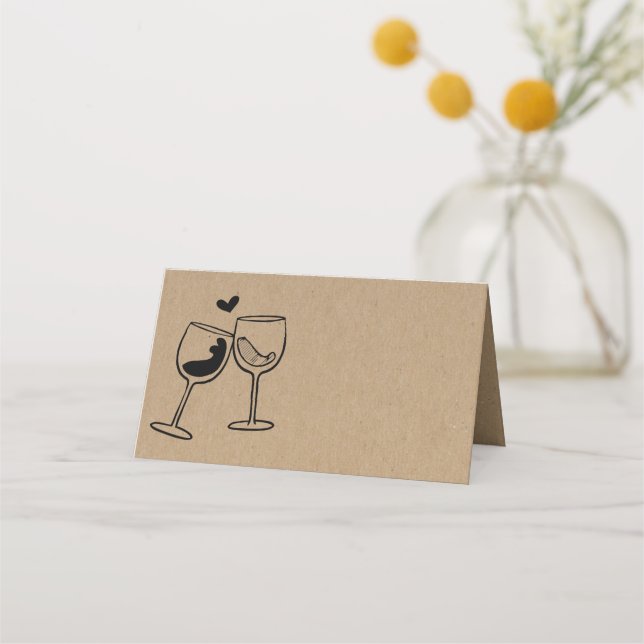 Wine Toast Folded Tent Style Place Card (Front)