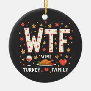 WIne Turkey Family Funny Thanksgiving  Ceramic Tree Decoration