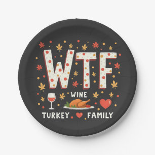 WIne Turkey Family Funny Thanksgiving Paper Plate