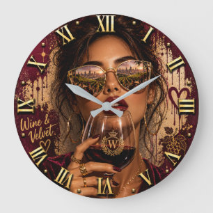 Wine Velvet Luxury Fashion Elegant Woman Portrait Large Clock