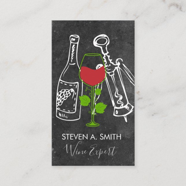 Wine Vine | Wine Bottle and Opener Slate Business Card (Front)