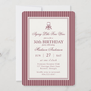 Wine Vineyard Club Old Money Striped Red Birthday Invitation