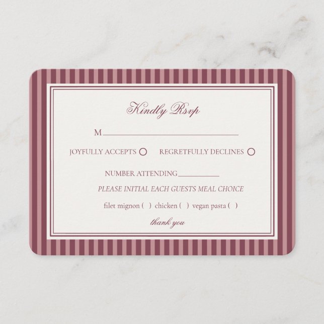 Wine Vineyard Club Old Money Striped Wedding RSVP Enclosure Card (Front)