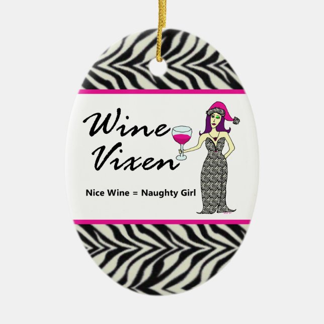 Wine Vixen "Nice & Naughty" Wicked Zebra Print Ceramic Tree Decoration (Front)