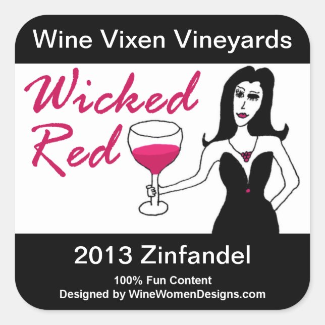 Wine Vixen Wicked Red Faux Wine Label (Front)