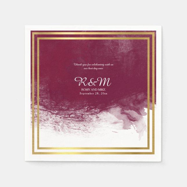 Wine watercolor on white personalised wedding napkin (Front)