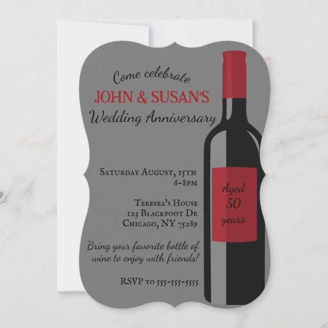 Wine Wedding Anniversary Party Invitation (Front)