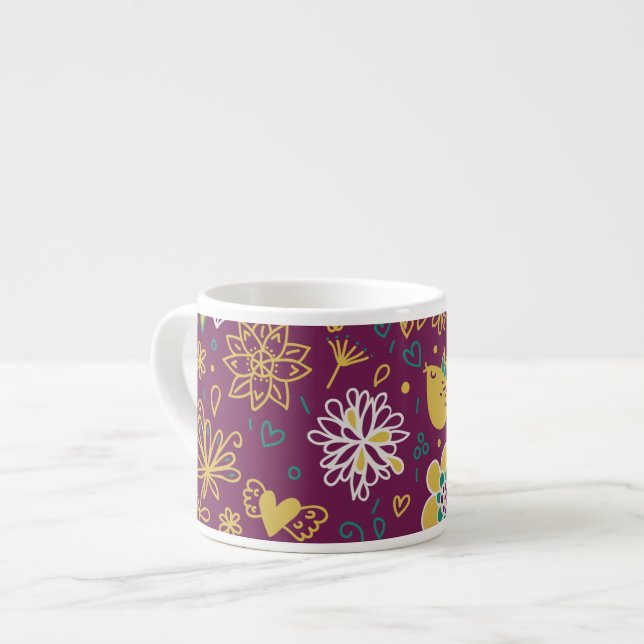 Wine Whimsical Birds and Flowers Espresso Cup (Front Left)