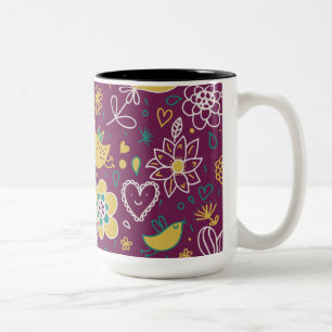 Wine Whimsical Birds and Flowers Two-Tone Coffee Mug