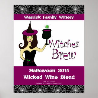 Wine Witch "Witches Brew" Halloween Wine Poster