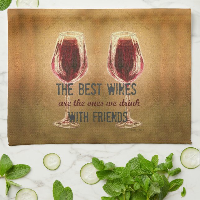 Wine with Friends Kitchen Towels (Folded)