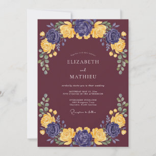 Wine Yellow Ranunculus Eucalyptus Wedding Invitation